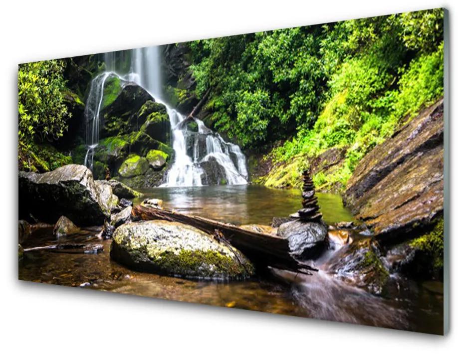 Skleneny obraz Vodopád kamene les príroda 140x70 cm