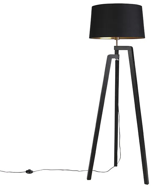 Trojnohá stojaca lampa s tienidlom z bavlny čierna so zlatom 50 cm - Puros
