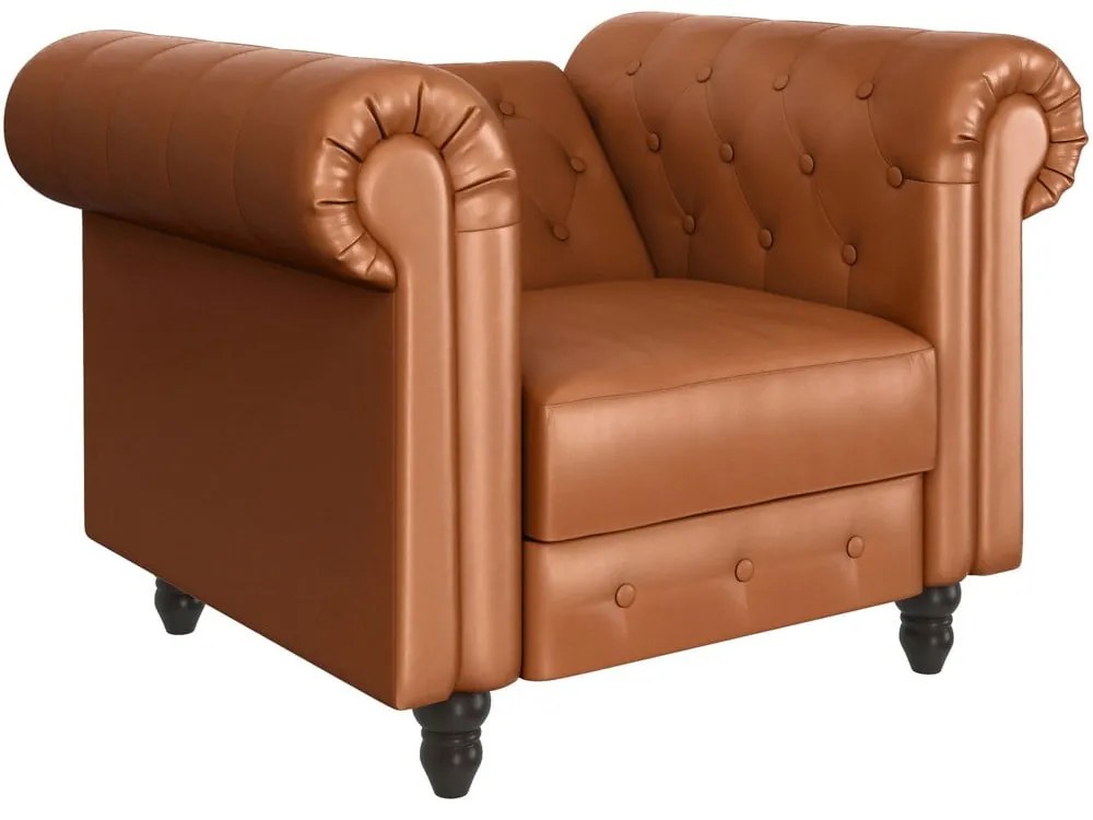 Koňakovohnedé kreslo chesterfield z imitácie kože Felix – Støraa