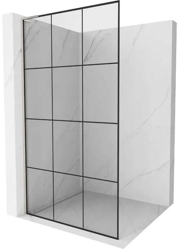 Mexen Kioto L, sprchová zástena Walk-In 110 x 200 cm, 8mm číre sklo čierny vzor, brúsená oceľ profil, 800-110-103-97-77