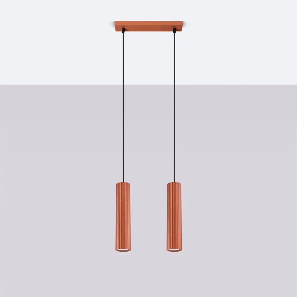 Závesné svietidlo Karbon, 2x okrovo červené kovové tienidlo