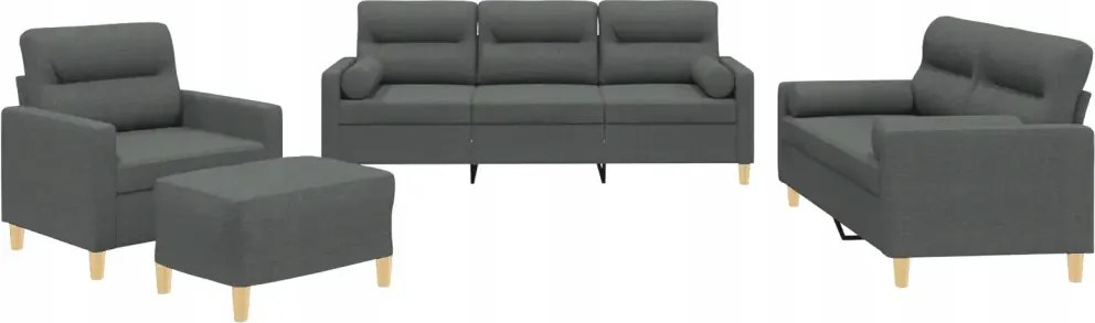 vidaXL 4-dielna sedacia súprava s vankúšmi, tmavosivá, tkanina