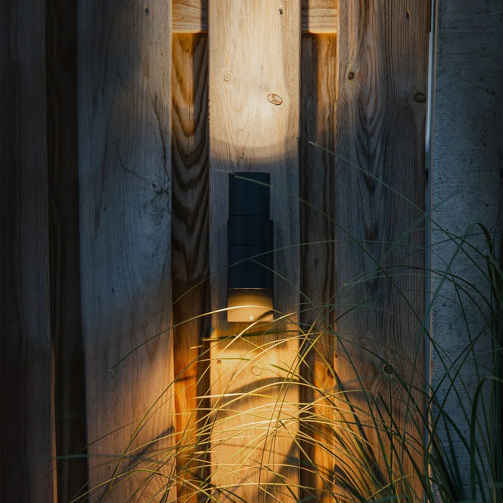 Vonkajšia nástenná lampa tmavosivá 2-svetlo so senzorom súmraku - Duo