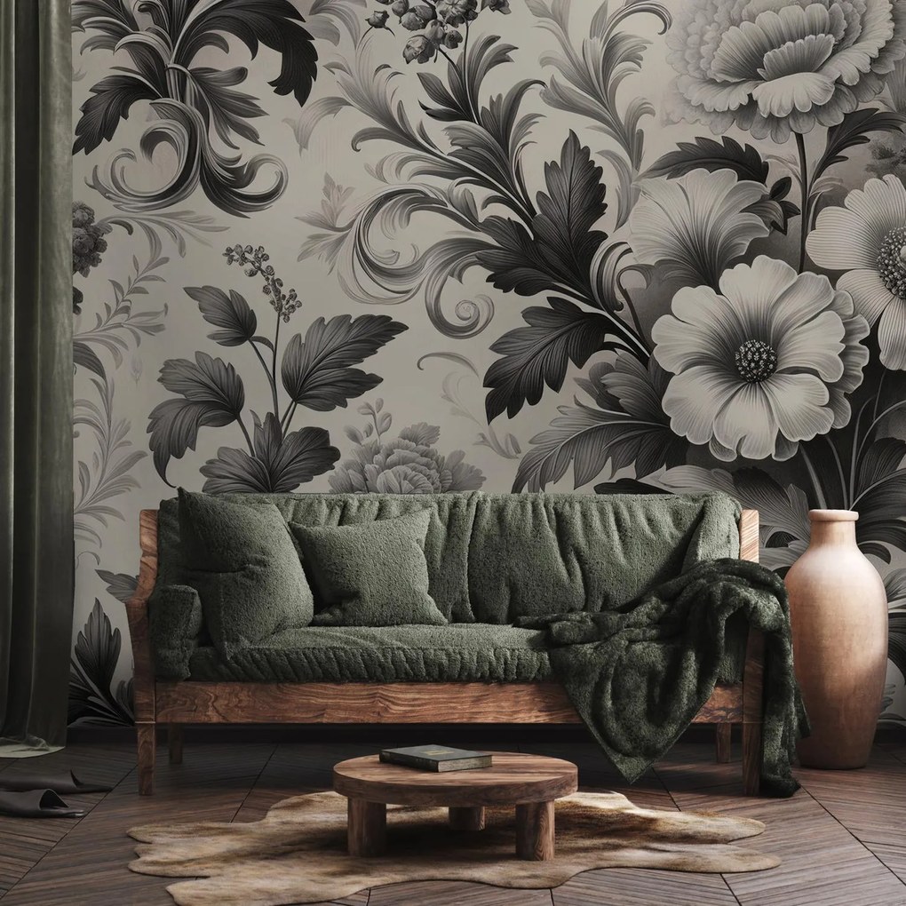 Fototapeta - Čiernobiele kvety (147x102 cm)