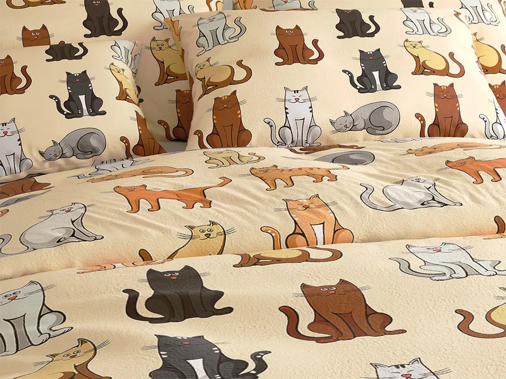 Mikroplyšové obliečky COLORED CATS krémové Rozmer obliečky: 70 x 90 cm | 140 x 220 cm