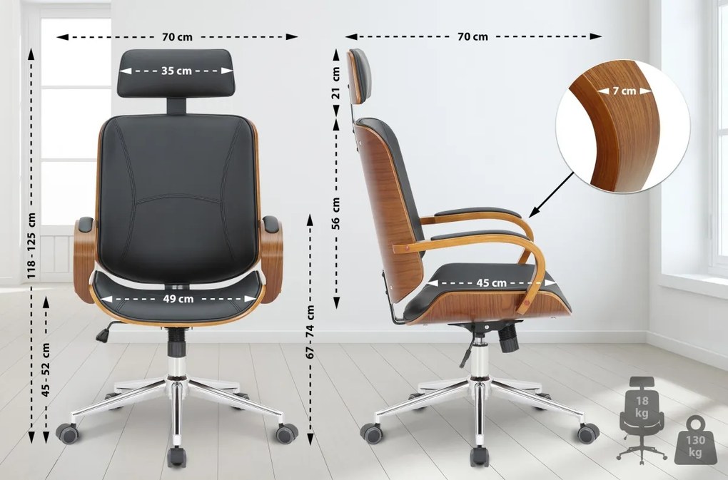 Design-Shop Kancelárska stolička Dayton - drevo orech - Čierna
