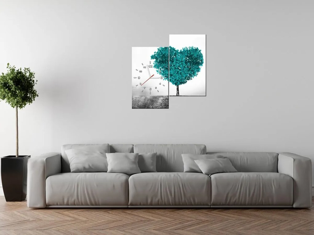 Gario Obraz s hodinami Tyrkysový strom lásky - 2 dielny Rozmery: 60 x 60 cm