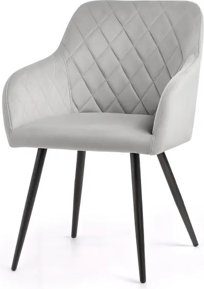 Sada štyroch jedálenských stoličiek VELTO zamatové, sivé / čierne nohy (4 ks)