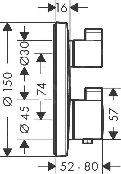 Hansgrohe Ecostat S, termostatická batéria pod omietku na 2 spotrebiče, čierna matná, HAN-15758670