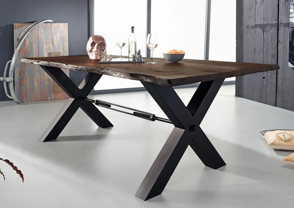 Bighome - DARKNESS Jedálenský stôl 220x100cm - čierne nohy, hnedá, akácia