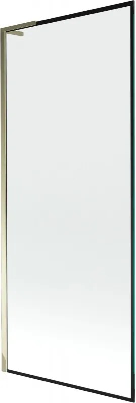 Mexen Next L, 1-krídlová vaňová zástena 80 x 150 cm, 6mm číre sklo-čierny vzor, zlatý lesklý profil, 895-080-000-03-70-50