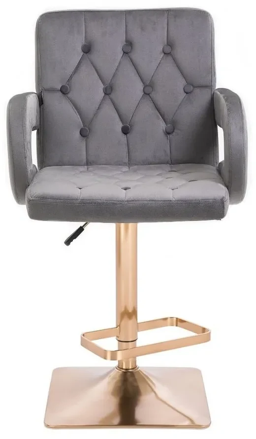 LuxuryForm DESIGN Barová stolička BOSTON VELUR na zlatej hranatej podstave - šedá