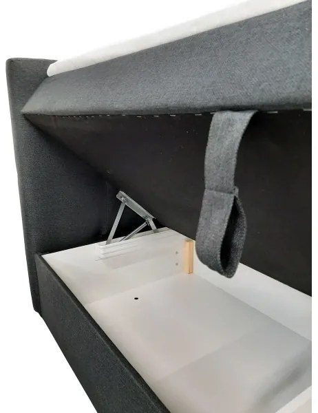 Čalúnená posteľ EMBER 180x200 cm s matracmi a topperom, s úložným priestorom, antracitová