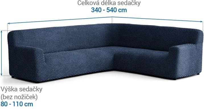 Bielastické poťahy MOSAICO modré rohová sedačka (š. 350 - 530 cm)