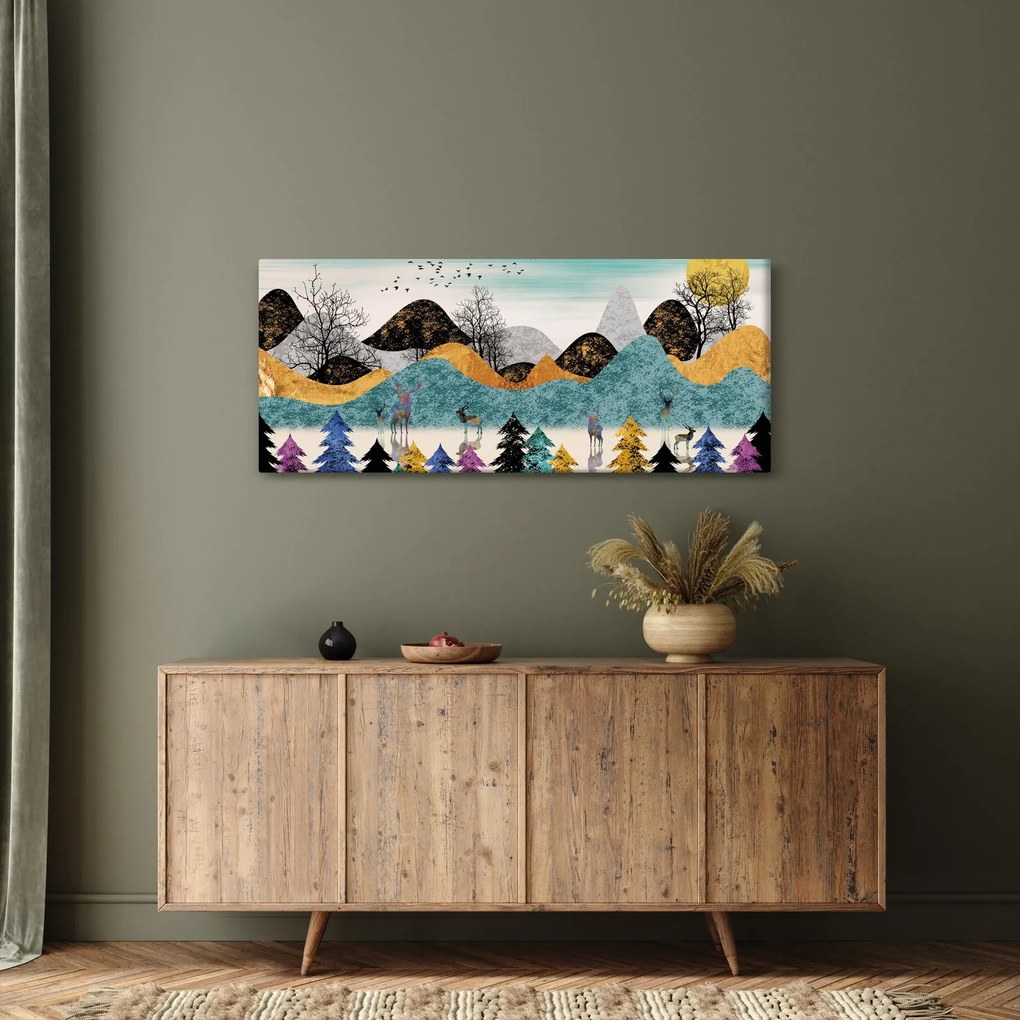 Grafický obraz s jeleňmi (120x50 cm)