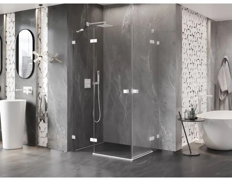 Mexen Lunar Duo, výklopný sprchový kút 100 x 90 cm, 8mm číre sklo, biely profil, 834-100L-090P-20-00