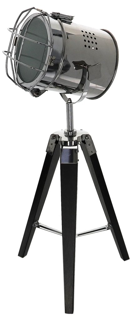 Dekorstudio Podlahová lampa TRIPOD na čiernej trojnožke s chrómovaným tienidlom