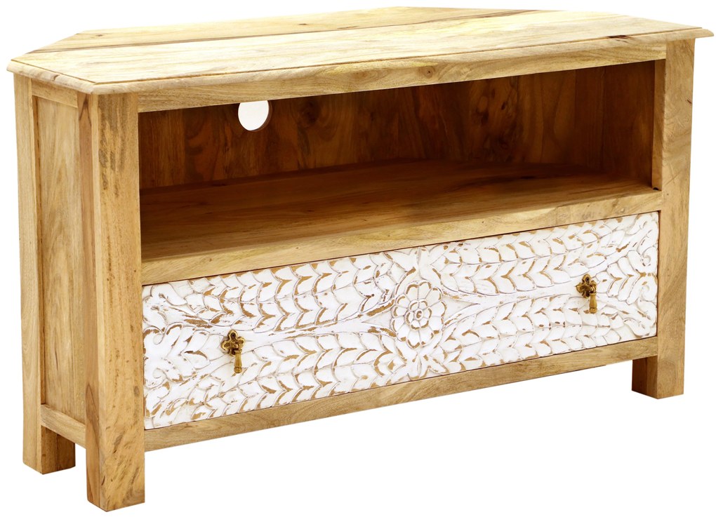 furniture-nabytek.cz - Rohový stolík pod tv z masívneho dreva mango 110x60x50