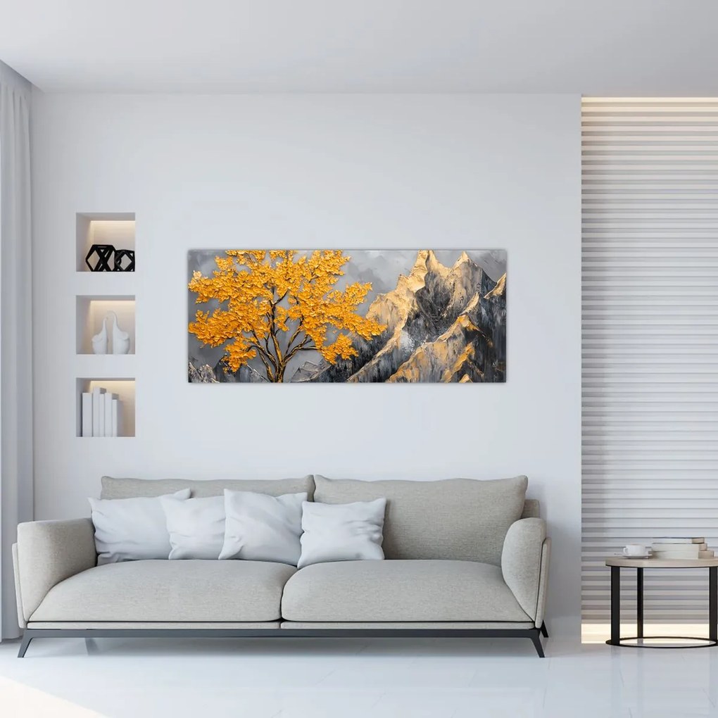 Obraz – Zlatý strom v horách (120x50 cm)