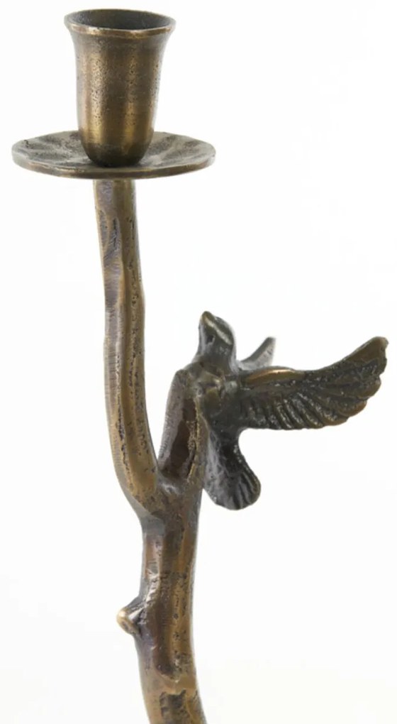 Bronzový antik kovový svietnik s vtáčikmi Bird antique - 18*10*50 cm