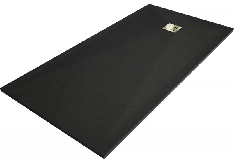 Mexen Stone+ kompozitový sprchový kout obdélníkový 180 x 80 cm, černý, kryt zlatý - 44708018-G