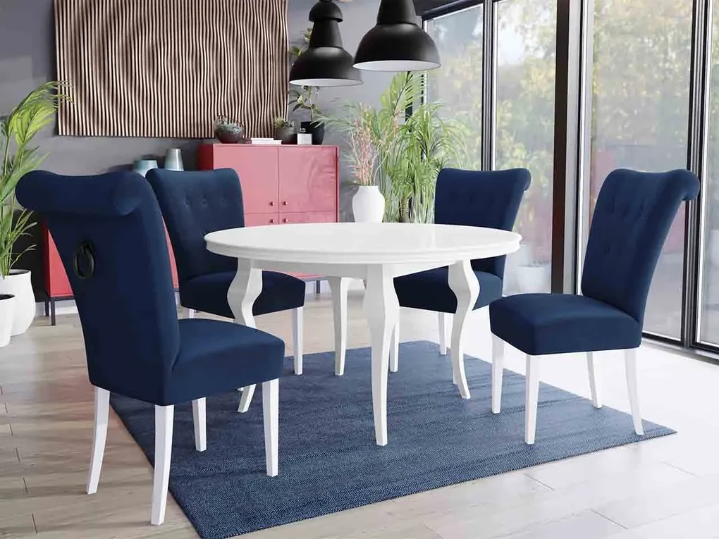 Stôl Julia FI 120 so 4 stoličkami ST65, Farby: biela, Farby: zlatý, Farby:: biely lesk, Potah: Magic Velvet 2225
