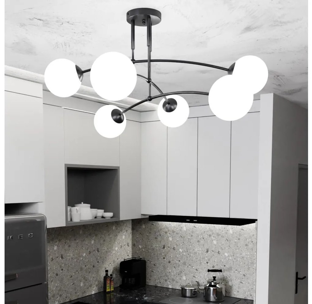 Luster na tyči PREGOS 6xE14/10W/230V čierna/biela