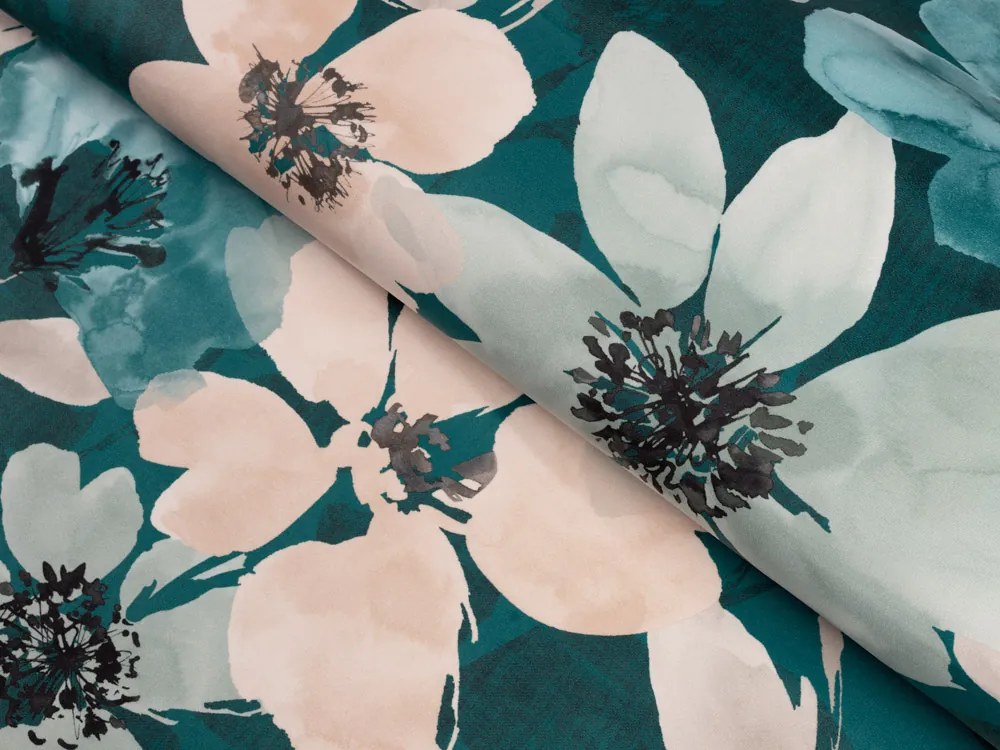 Biante Zamatový behúň na stôl Tamara TMR-027 Veľké kvety na tmavo zelenom 45x120 cm