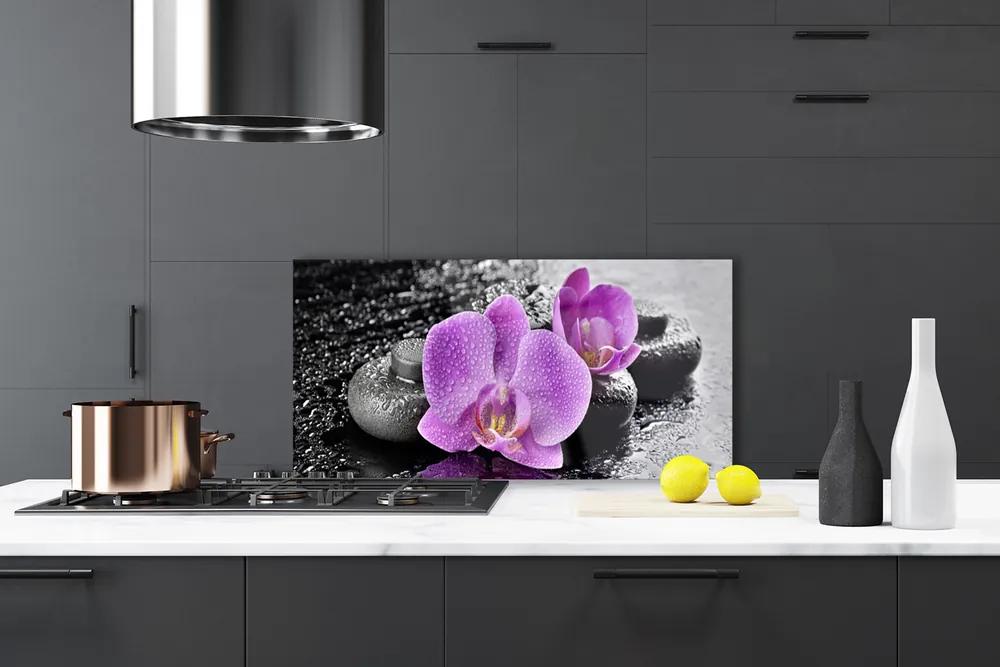 Sklenený obklad Do kuchyne Orchidea kvety kamene zen 120x60 cm