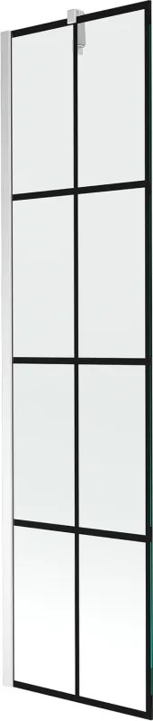 Mexen Next, vaňová zástena 1-krídlová 50 x 150 cm, fixné krídlo, 6 mm číre sklo s čiernym vzorom, chrómový profil, 895-050-000-00-77-01