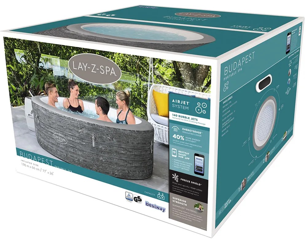 BESTWAY Lay-Z-Spa Budapest AirJet Vírivka, 196 x 66 cm, 4-6 osôb 60179