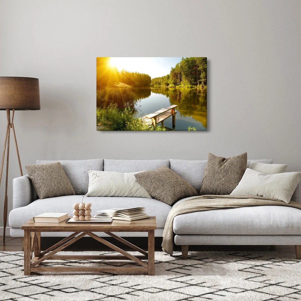 Obraz - Jazero pri lese (90x60 cm)