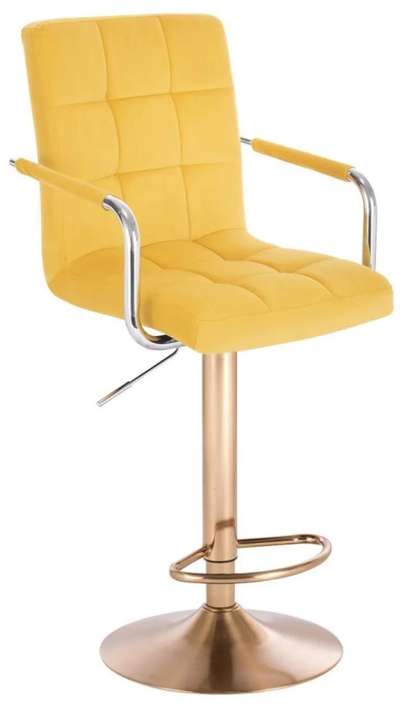 LuxuryForm Barová stolička VERONA VELUR na zlatom tanieri - žltá
