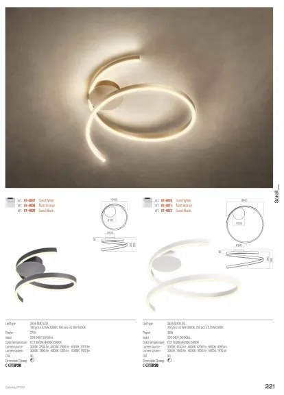 Redo 01-4012 - stmievateľné LED stropné svietidlo SCROLL LED/38W/230V čierne