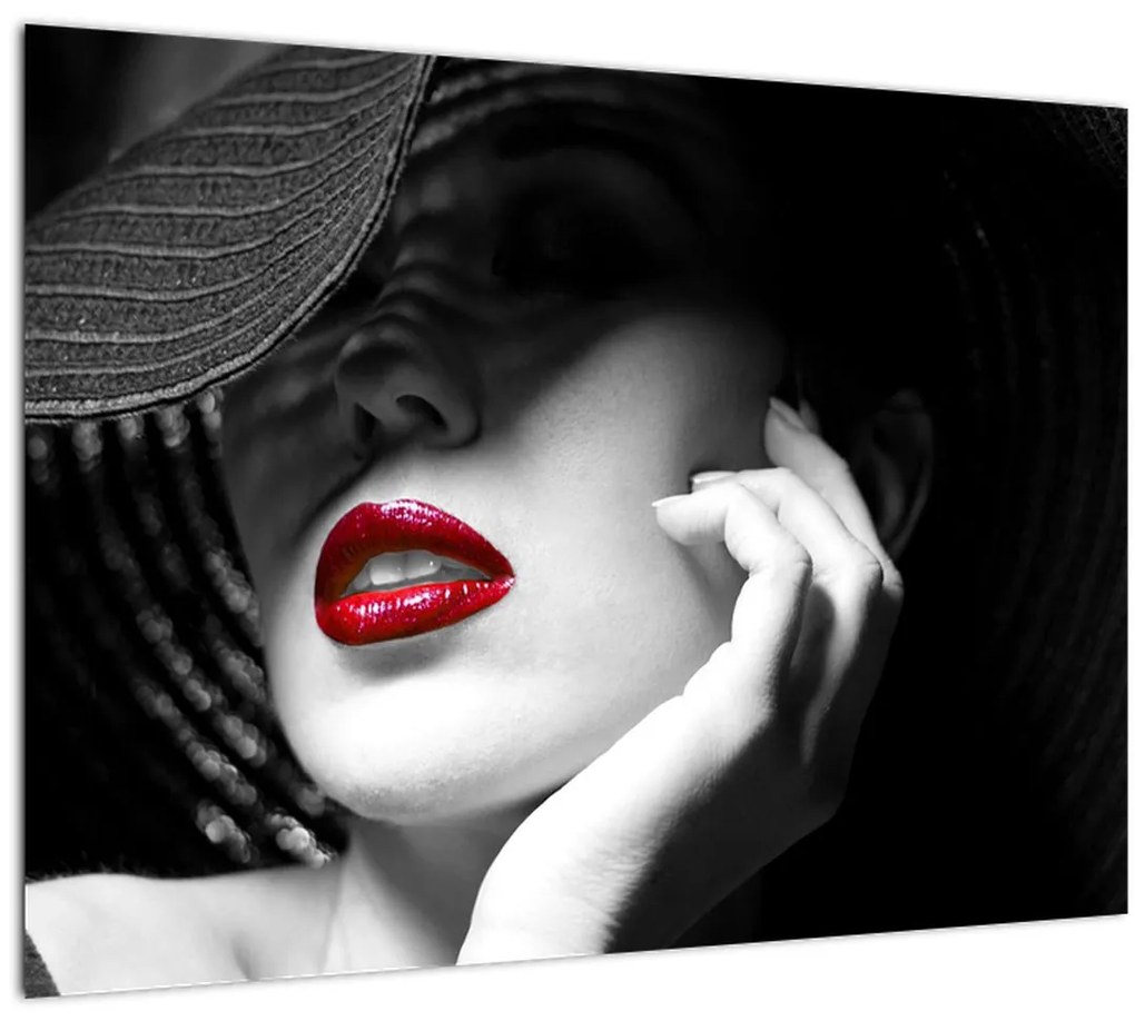 Sklenený obraz - Žena s klobúkom (70x50 cm)