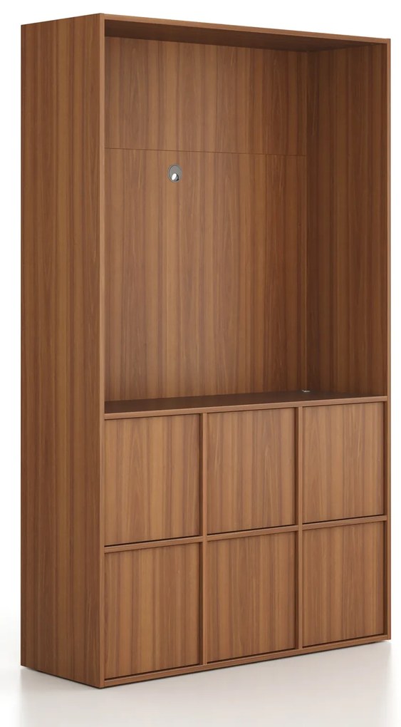 Kancelárska skriňa FRAME, 6x dvere, priestor pre TV, 1299 x 450 x 2162 mm, PUSH-lock, orech