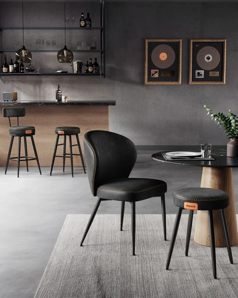 VASAGLE EKHO – Sada 2 barových stoličiek z umelej kože, otočné, LBC089 Farba: čierna