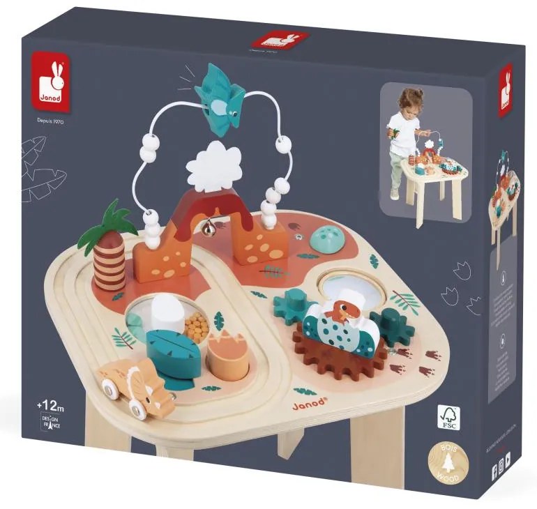 Drevený multifunkčný stolček s aktivitami - dinosaurus