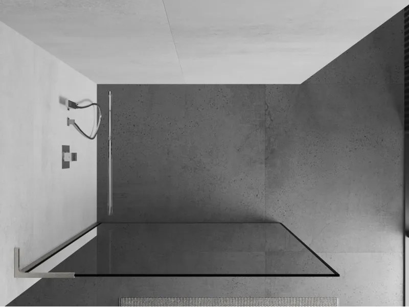 Mexen Kioto L, sprchová zástena Walk-In 100 x 200 cm, 8mm číre sklo čierny vzor, brúsená oceľ profil, 800-100-103-97-70