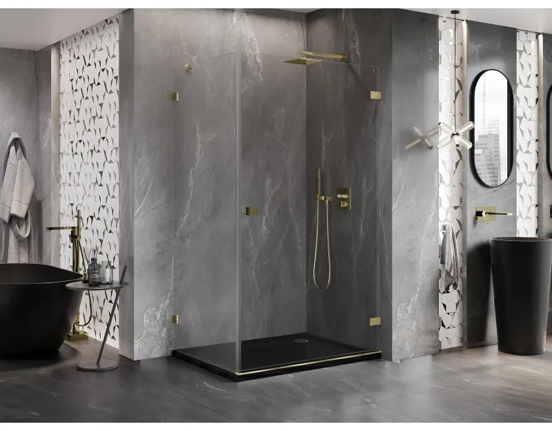 Mexen Lunar-B, pravostranný výklopný sprchový kút 100 x 80 cm, 8mm číre sklo, zlatý profil, 832-100-080-50-00-P