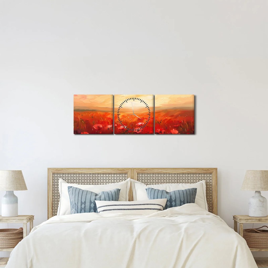 Obraz - Pole vlčích makov (s hodinami) (90x30 cm)