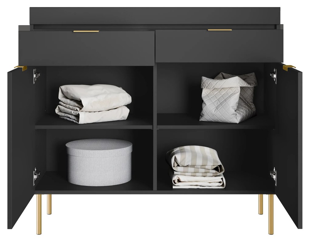 Komoda Sentia 105 cm s 2 zásuvkami - čierna / zlatá