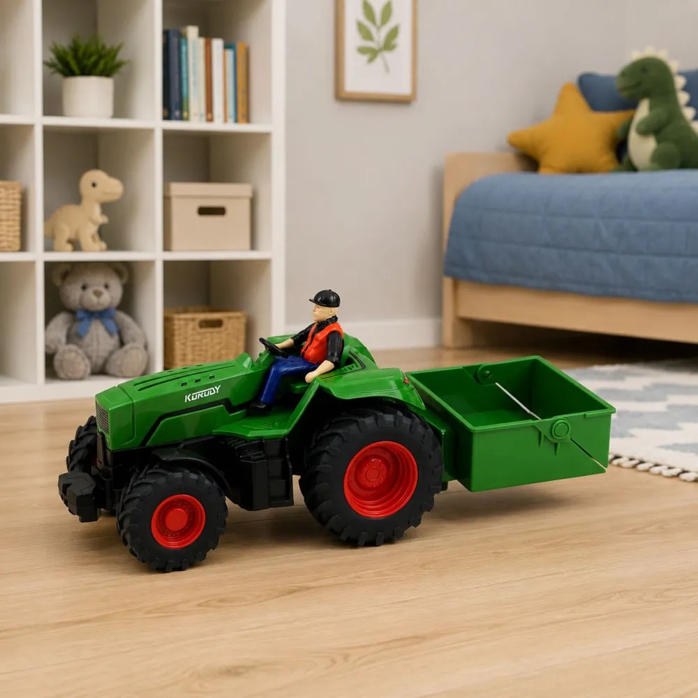 LEAN Toys Poľnohospodársky traktor s diaľkovým ovládaním RC so skriňovým prívesom Rolnik v mierke 1:24