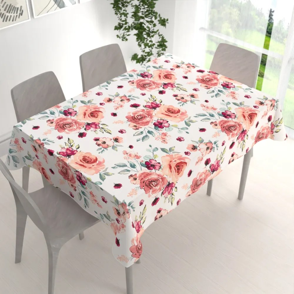 Biante Bavlnený obdĺžnikový obrus Sandra SA-669 Červeno-ružové akvarelové kvety 60x100 cm