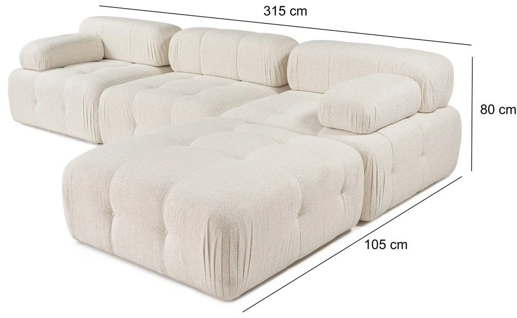 Doblo 3 Seat with Pouffe ( L1-O1-1R-Pouffe) - Krém