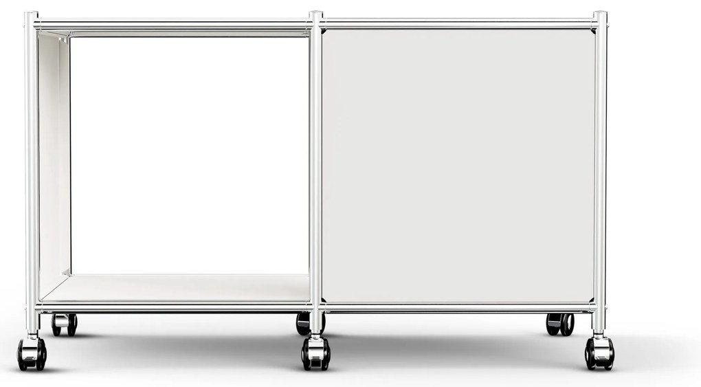 Kovový nočný stolík »CN3« s 1 výklopným priečinkom a kolieskami, biely