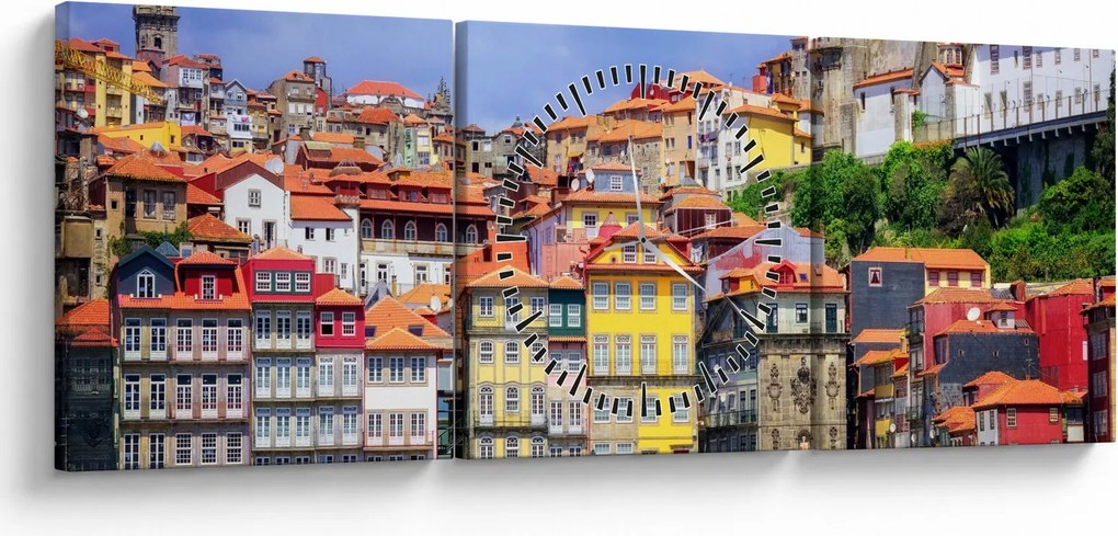 Obraz - Ribeira, Portugalsko (s hodinami) (90x30 cm)