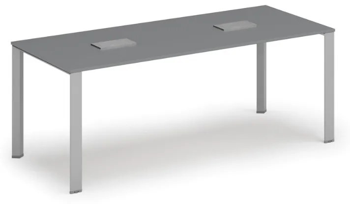 Stôl PRIMO INFINITY 2000 x 900 x 750, grafit + 2x stolná zásuvka TYP IV, strieborná