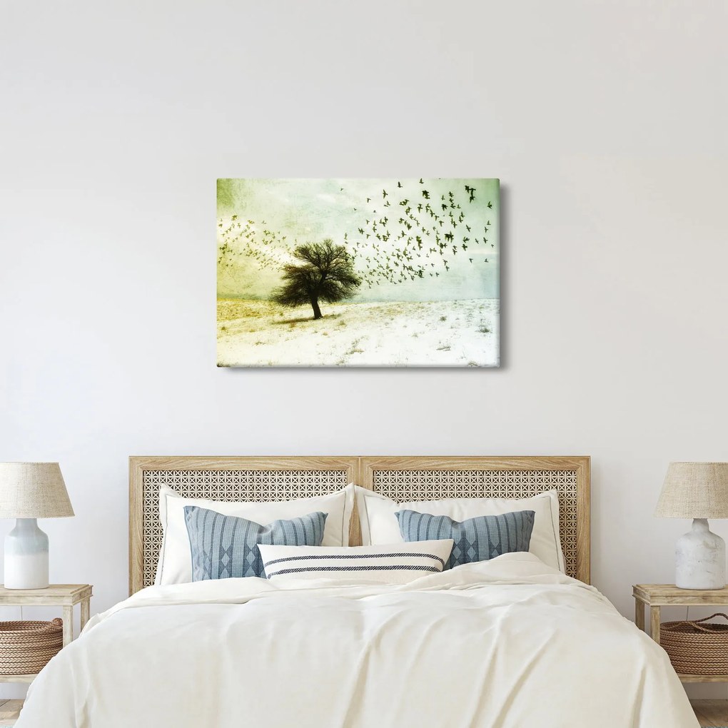 Obraz - Maľovaný kŕdeľ vtákov (90x60 cm)