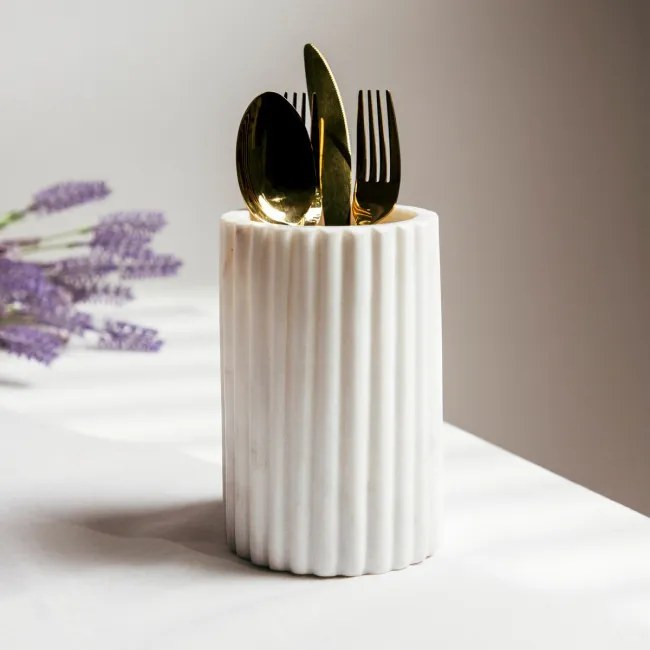 Stojan na príbory MARBLE STRIPES biely mramorový, ryhovaný 724329